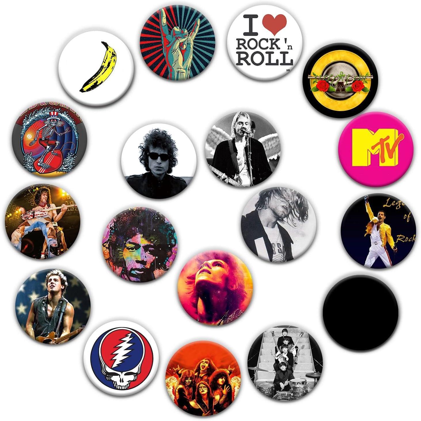 Babymiu Music Rock Band Button Pin Set(18 Pack,1.5 INCH) Punk Rock and Roll 80s 70s Decoration Gifts Merch Party Supplies Button for Accessories Art DIY Crafts Decor