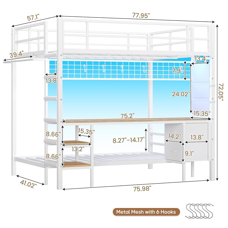 Amazon.com: DICTAC Full Over Twin Size Bunk Bed with Desk