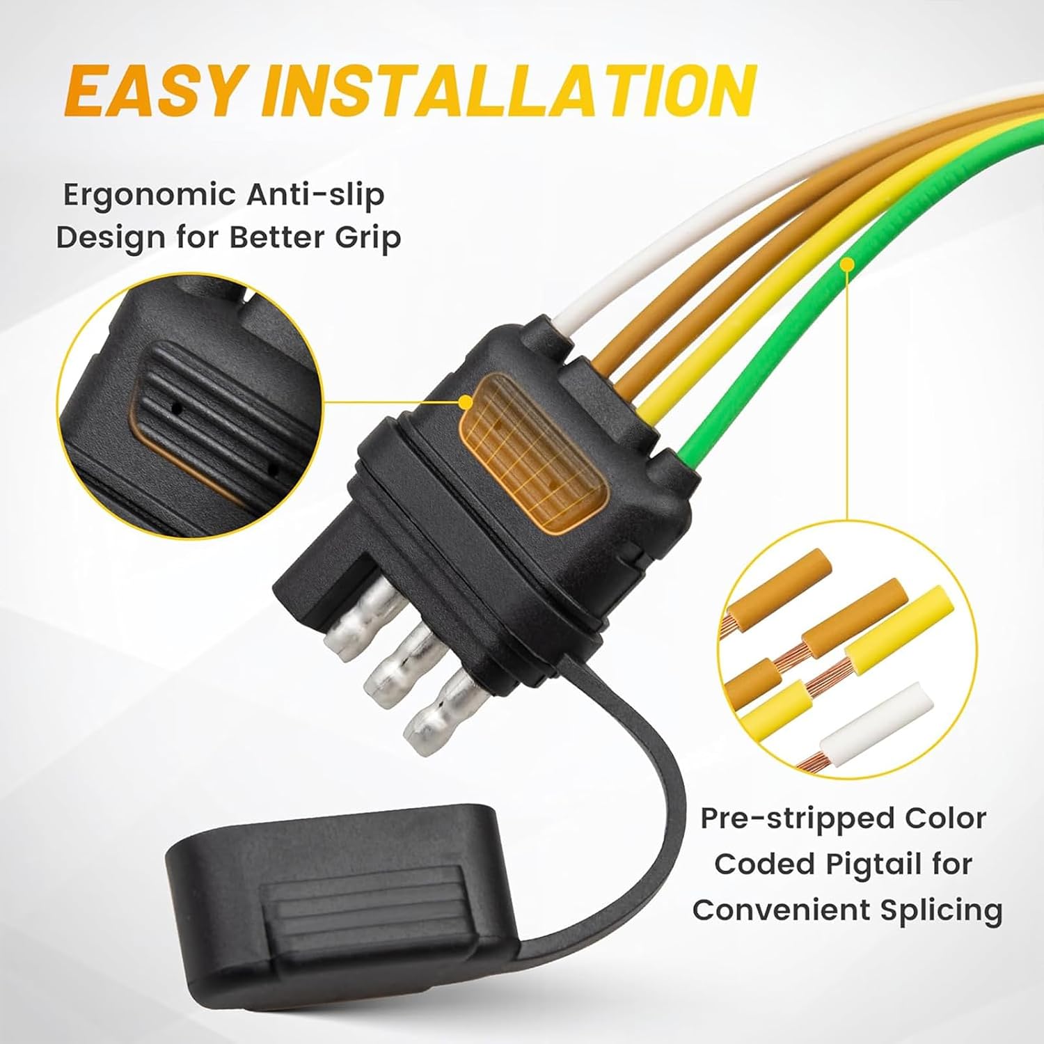 4 Pin 5 Wire Trailer Wiring Harness 22FT for Rewiring Both-Side Taillights,Boat Trailer, Tail Lights, Brake Lights and Turn Signals,Railer Light Kit 4 Way Flat 5 Wire Plug w/Nylon Net Tube