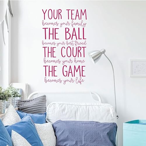 Miniatura 5 de Calcomanía de pared de vinilo con cita temática deportiva, tu equipo se convierte en tu familia, calcomanía decorativa para dormitorio, sala de