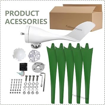 Wind Turbine Generator, 12000W 5 Blade Small Wind Turbine 3 Phase AC Permanent Magnet Generator, Wind Turbine Kit with Charge Controller, for Industrial Energy Equipment, Dynamo,Green-12V