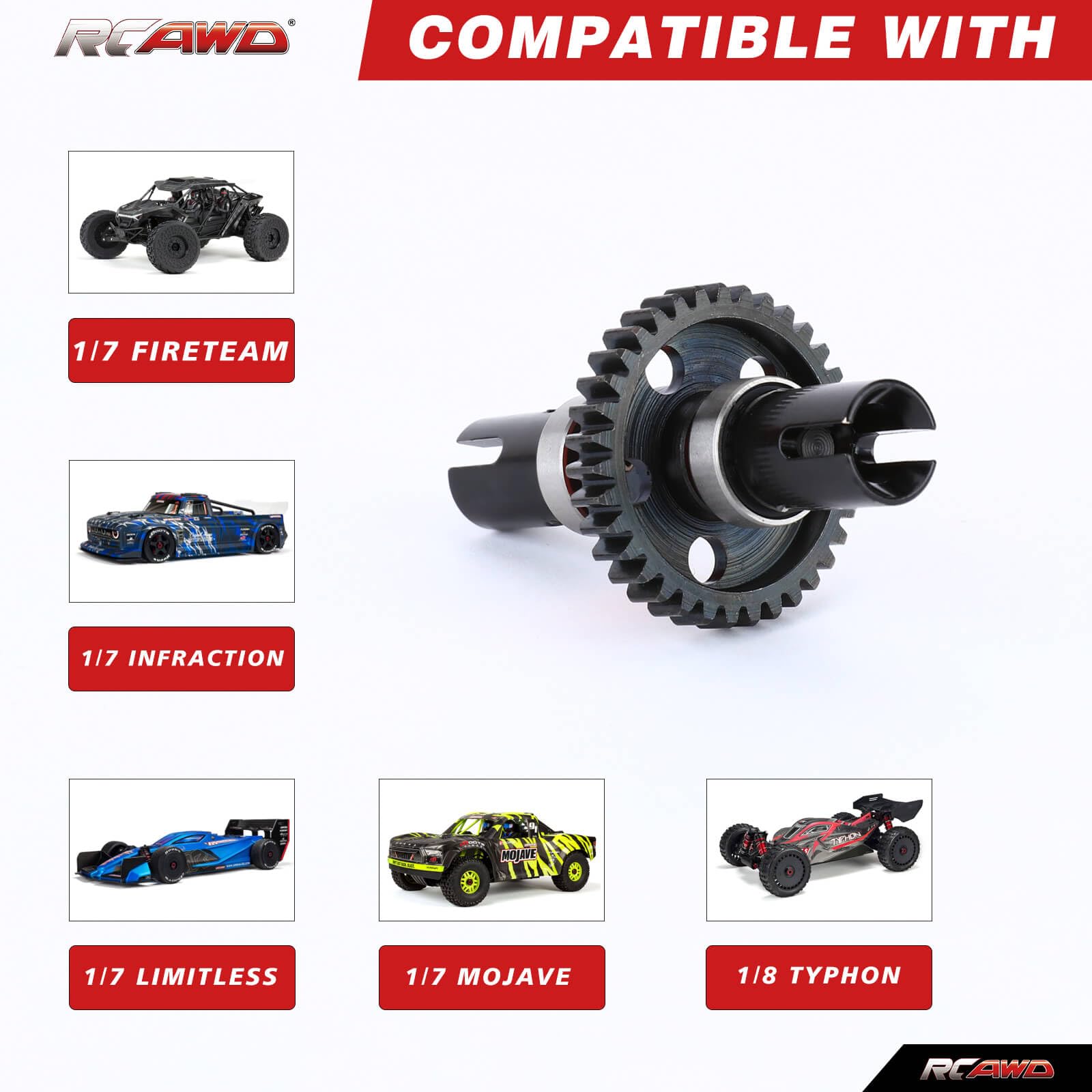 35T Spool Locker Set with 26T 27T 32T Motor Gears for Arrma 1/7 Felony Infraction Mojave Kraton Typhon 6S Upgrade Parts