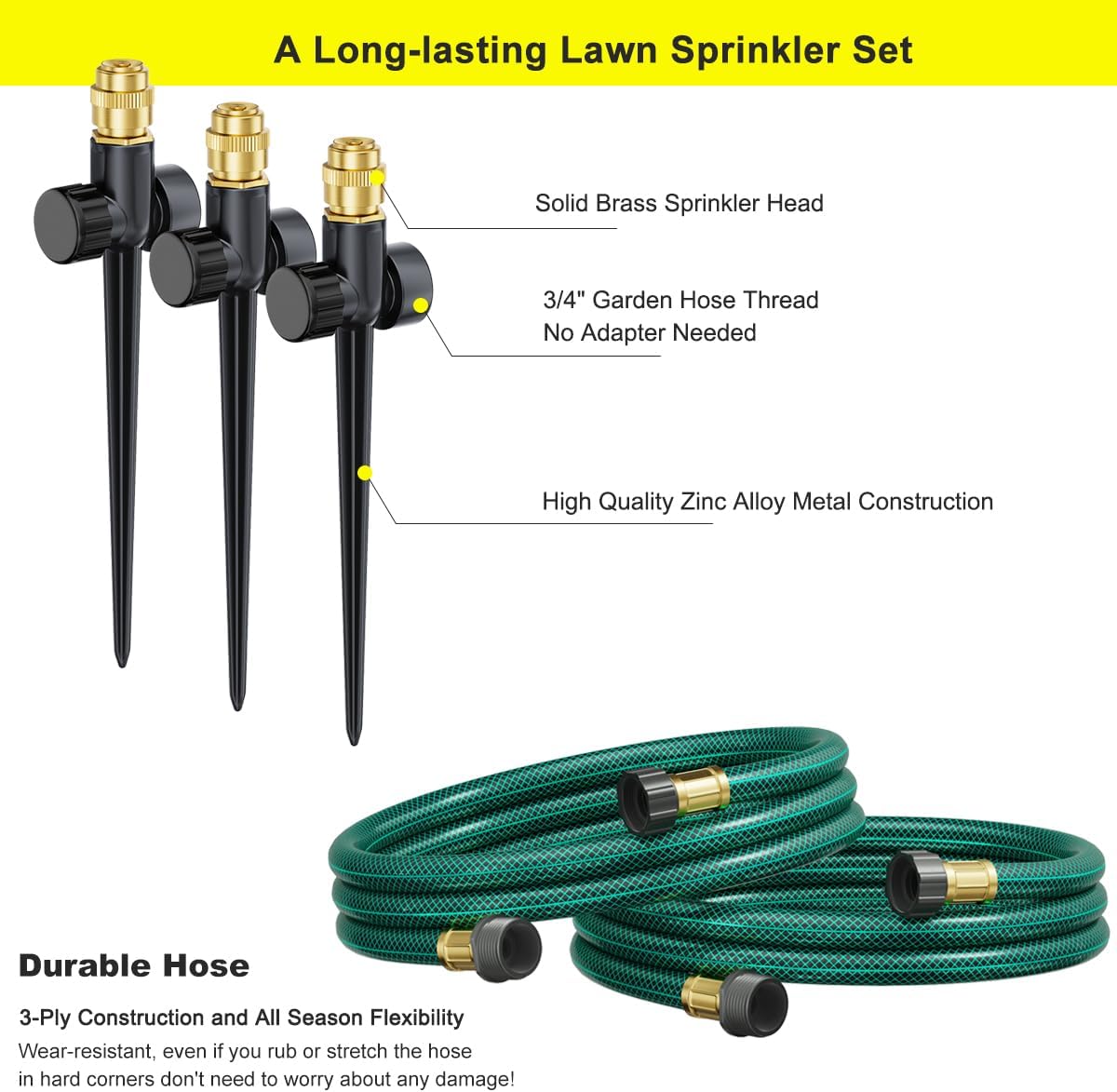 FANHAO Above Ground Irrigation Garden Sprinkler System, Metal Adjustable Garden Sprinkler Set, 360 Degree Large Area Coverage Irrigation Kit for Lawn, Patio, Flower Bed & Garden