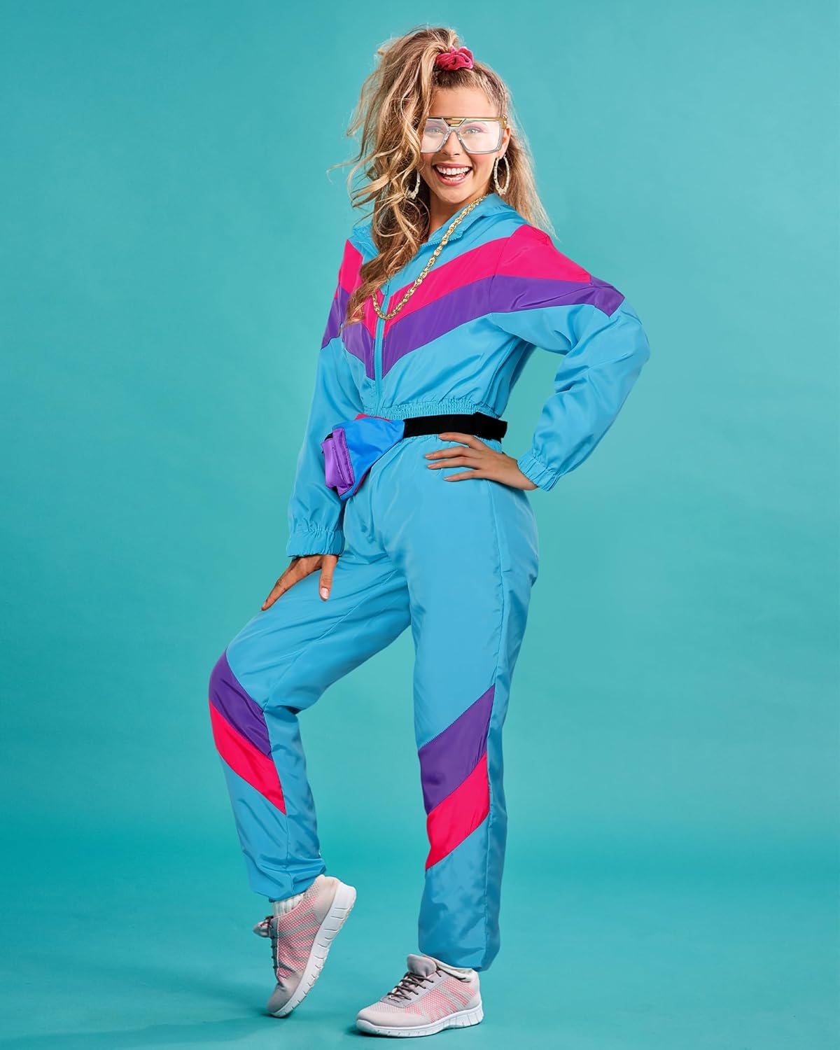 Women 80's Tracksuit Set Windbreaker Outfits with Hip Hop Costume Accessories Long Sleeve Zipper 90s Jumpsuit Set - Image 6