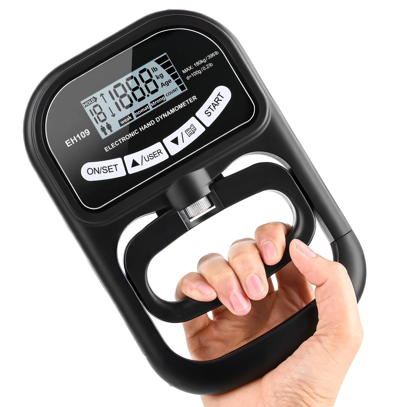 Dinamómetro de Mano Digital Automático 180KG Medidor de Fuerza de Agarre Electrónico Pantalla LCD