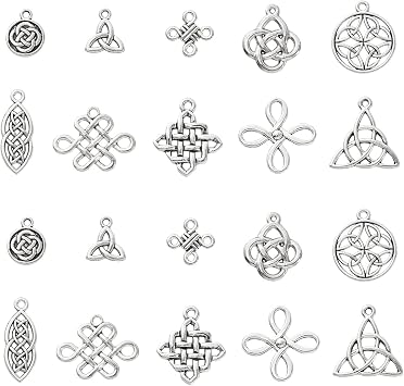 KitBeads 100pcs Irish & Tibetan Celtic Knot Charms - Antique Silver Hollow Trinity Charms for Jewelry Making