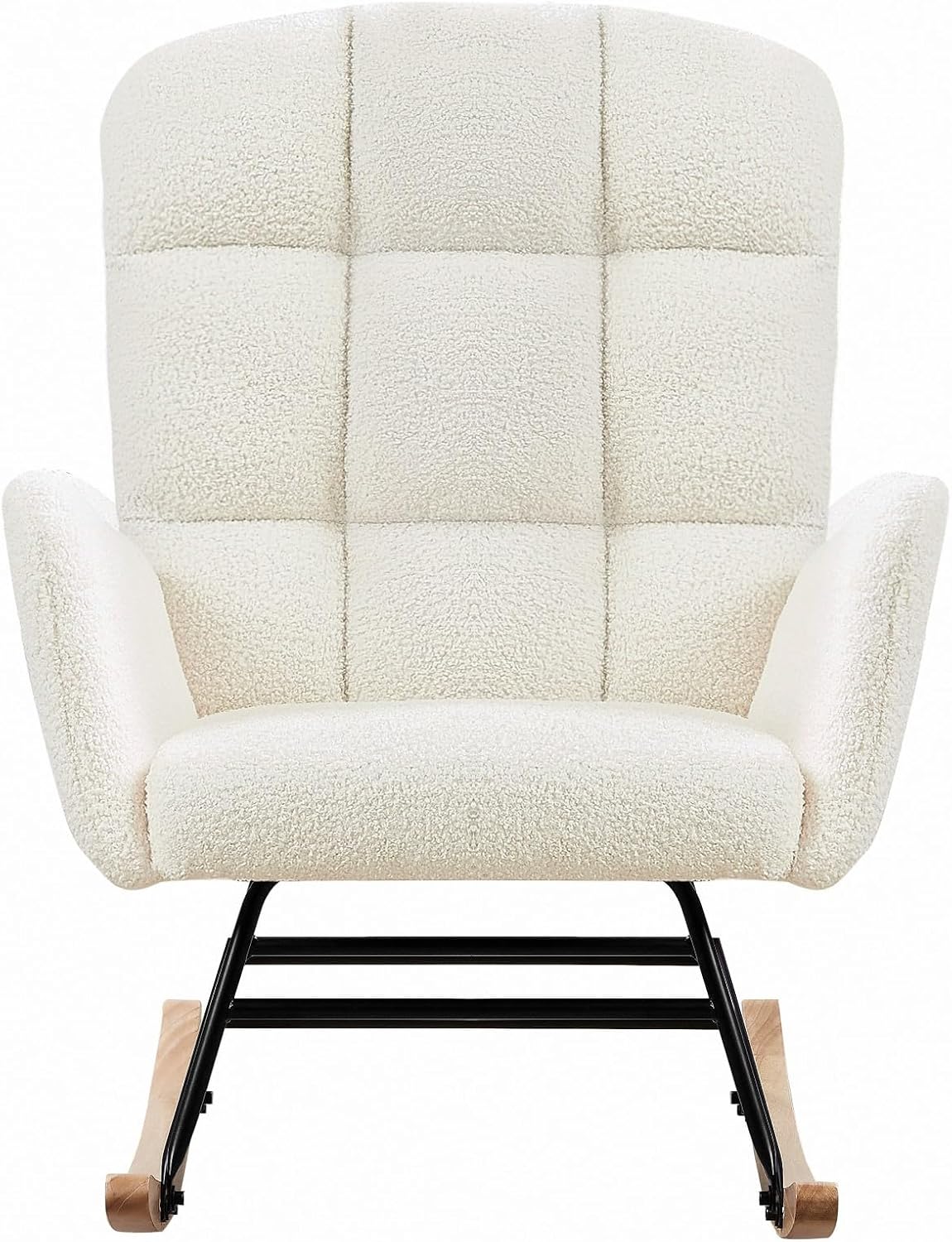Rocking Chair for Nursery, Upholstered Glider with High Backrest, Nursery Rocker Comfortable Stylish Accent Armchair for Living Rooms Bedrooms Offices (Beige Teddy)