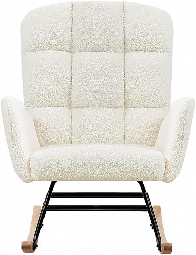 Miniatura 6 de Mecedora para guardería, planeador tapizado con respaldo alto, balancín para guardería, cómodo y elegante sillón decorativo para salas de estar,