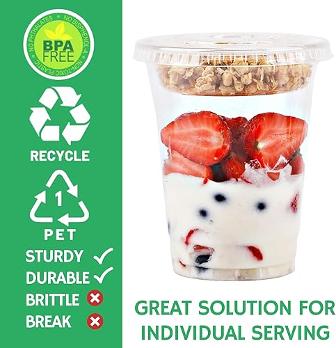 Miniatura 2 de Vasos de plástico transparente de 12 onzas para parfait con inserto de 3.25 onzas y tapas planas sin agujero, (50 juegos) tazas de parfait de yogur