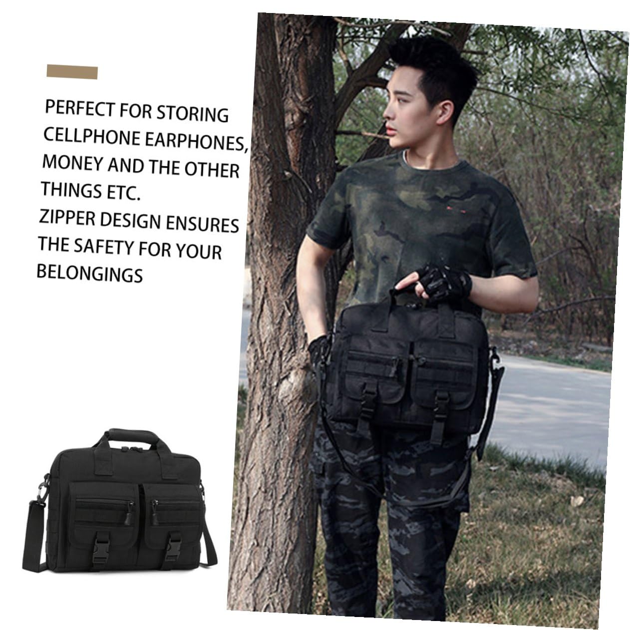 GALPADA Borsa Tracolla in Nylon Mimetico per Laptop Tasche Multiple per Cellulare e Auricolari Design Semplice e Pratico