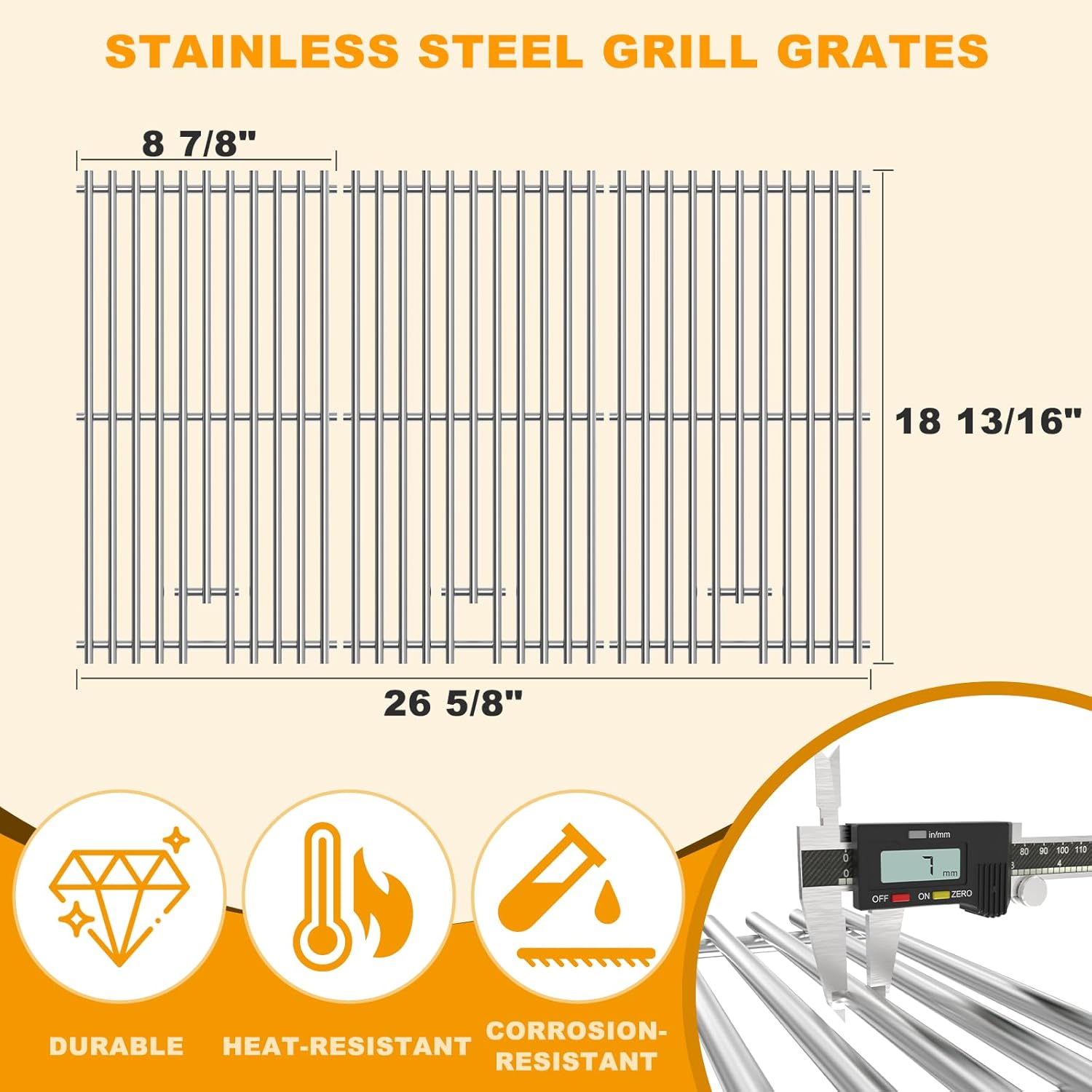 Grill Replacement Parts for KitchenAid 720-0954 720-0954A 720-0954CO 720-0954L 720-0733 720-0733A 720-0733D 730-0733, Stainless Steel Cooking Grates, Heat Plates, Burner Tubes for Nexgrill 720-0954