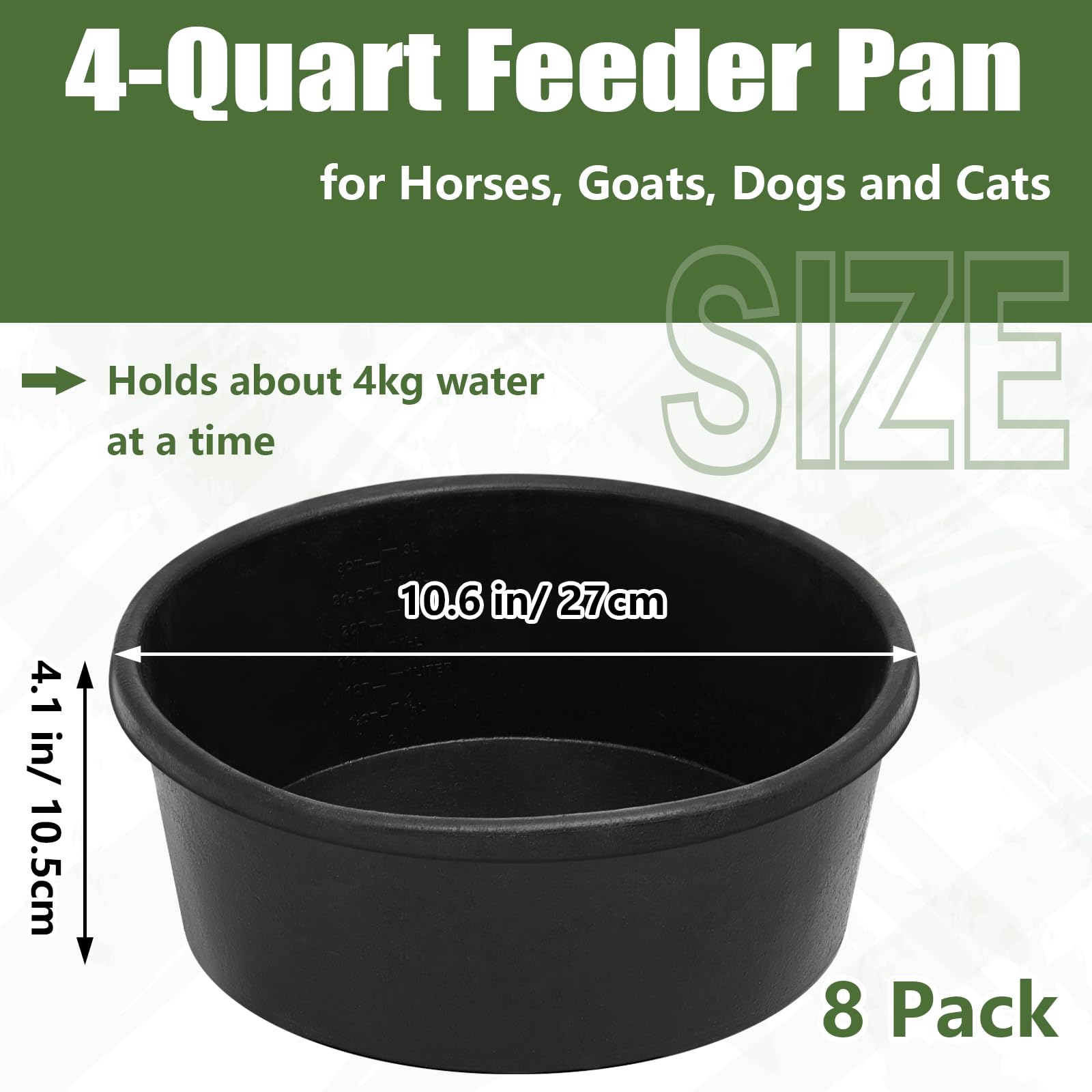 Sadnyy Gummi-Futterpfanne, Gummi-Futterpfanne, Allzweck-Pferde-Futtereimer, Hundenapf, Pferde-Futterspender für Katzen, Hunde, Ziegen, Huhn, Staubbad, Behälter, Tierfütterung, 27,7 x 10,4 cm, 8 Stück
