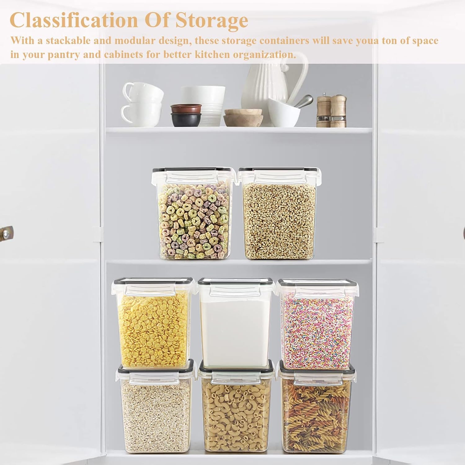 Set da 4 Contenitori Alimentari Ermetici 2,5L, Plastica Senza BPA per Cereali, Riso e Pasta con Coperchi, Include Etichette. (2,5L*4)