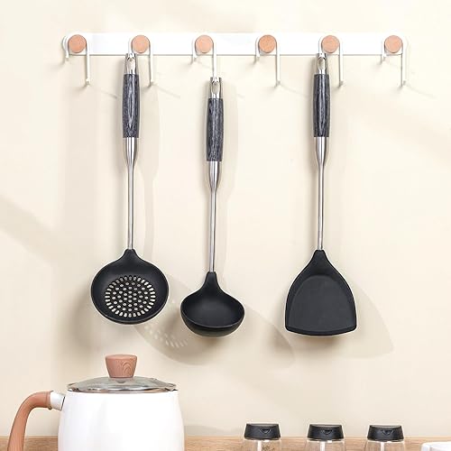 Miniatura 3 de FJNATINH Espátula de silicona para wok, cucharón, juego de herramientas de skimmer herramientas de acero inoxidable, utensilios de wok, utensilios