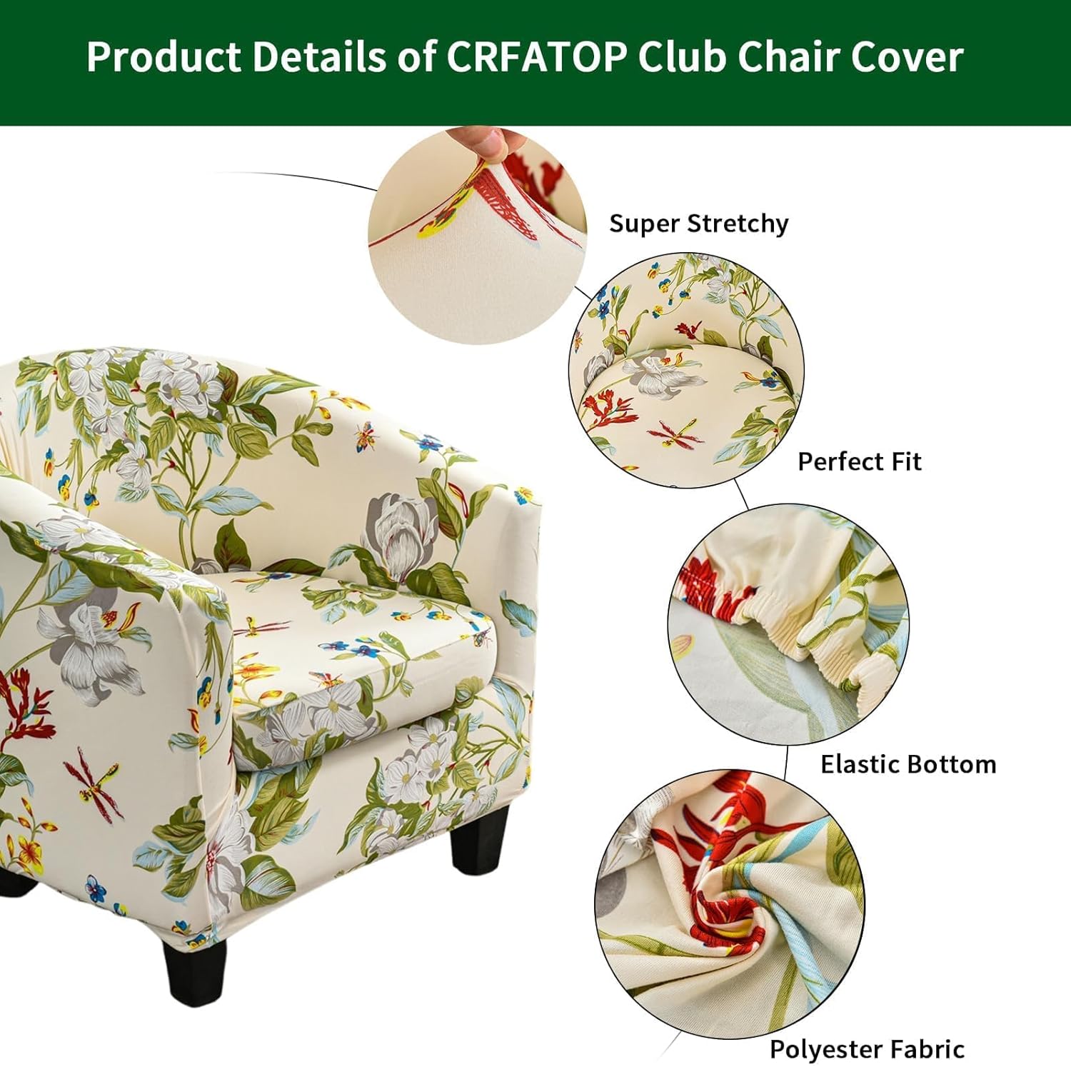 CRFATOP 2 Piece Club Chair Slipcover Printed Tub Chair Slipcover Armchair Covers Soft Printed Round Barrel Chair Covers Couch Covers with Elastic Bottom for Bar Counter Living Room,01