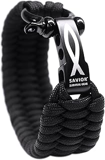 Savior Survival Gear Paracord Bracelet with Stainless Steel Adjustable Shackle (Black, 9)