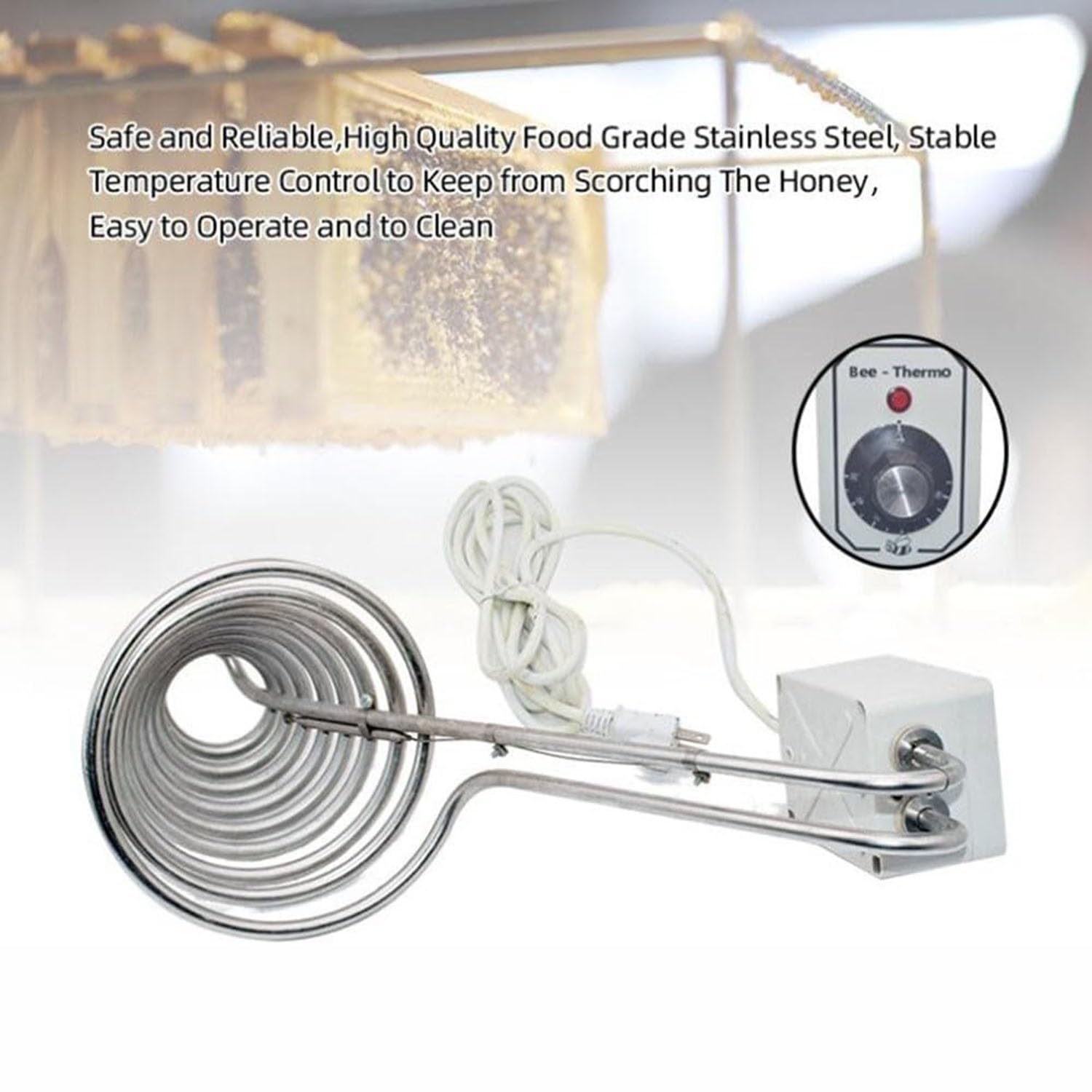Riscaldatore per miele per uso alimentare, termostato per fusione in acciaio inossidabile, strumento per apicoltura, soluzione di riscaldamento dell'alveare di lunga durata per un'efficace fusione del