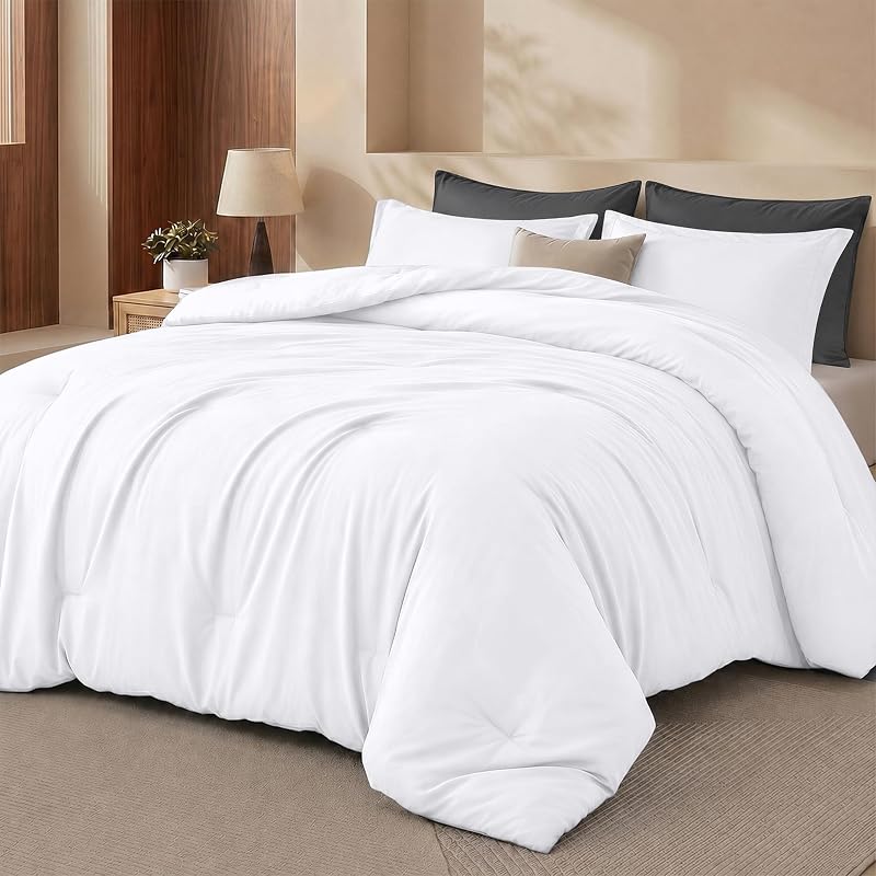 Juego de edredón Queen de 3 piezas, color blanco de Utopia Bedding, edredones tamaño Queen, juegos de edredones de cama, juego de cama suave alternativo, 1 edredón (88 x 88 pulgadas) 2 fundas de almohada (20 x 26 pulgadas)