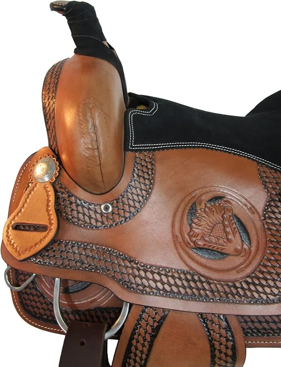 ADB CREATIONS Western Leather Horse Saddle, Hand Tooled Floral Design Seat 10-18 Inch Seat