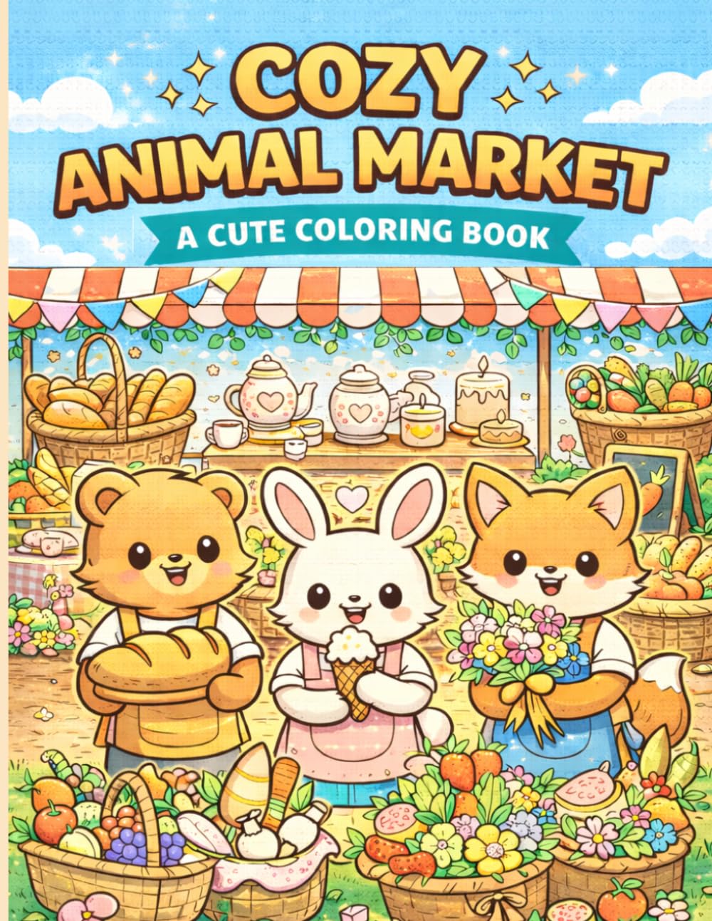 Cozy Animal Market: A Cute and Relaxing Coloring Book for Adults Featuring Adorable Woodland Animals and Cozy Village Market Scenes