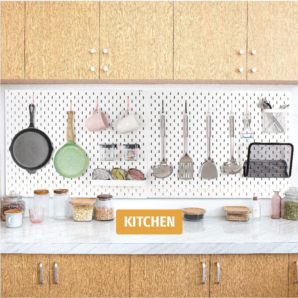 White Pegboard S Hooks for IKEA SKADIS, 16 Pack | Compatible with IKEA SKADIS Pegboard, Rust Resistant Steel Hooks, 18 lb Load Capacity for Kitchen, Office, Craft