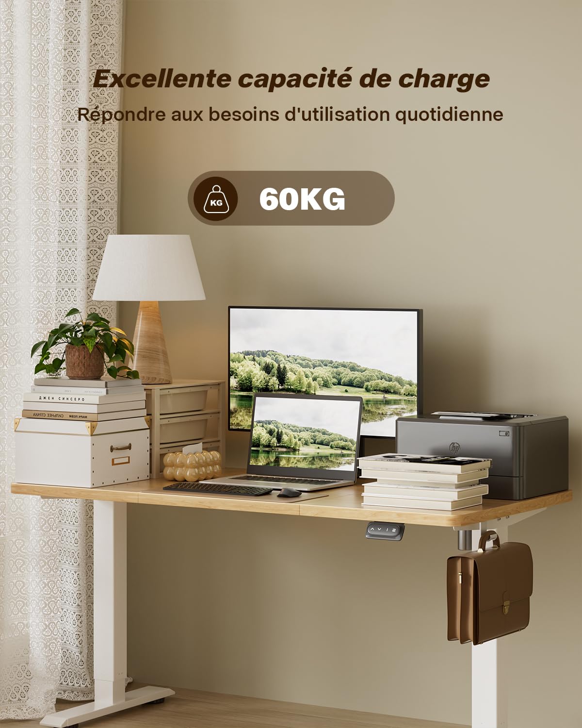 TRIUMPHKEY Bureau Assis Debout 100 x 60 cm, Beige