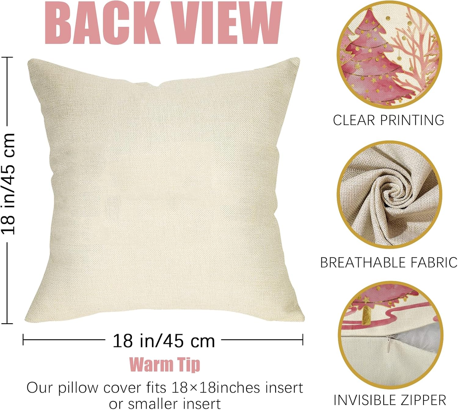 Fahrendom Pink Christmas Tree Decorative Throw Pillow Covers 18 x 18 Set of 2, Xmas Snowflake Porch Patio Outdoor Pillowcase, Winter Holiday Gold Polka Dots Sofa Couch Cushion Case Home Decor - Image 3