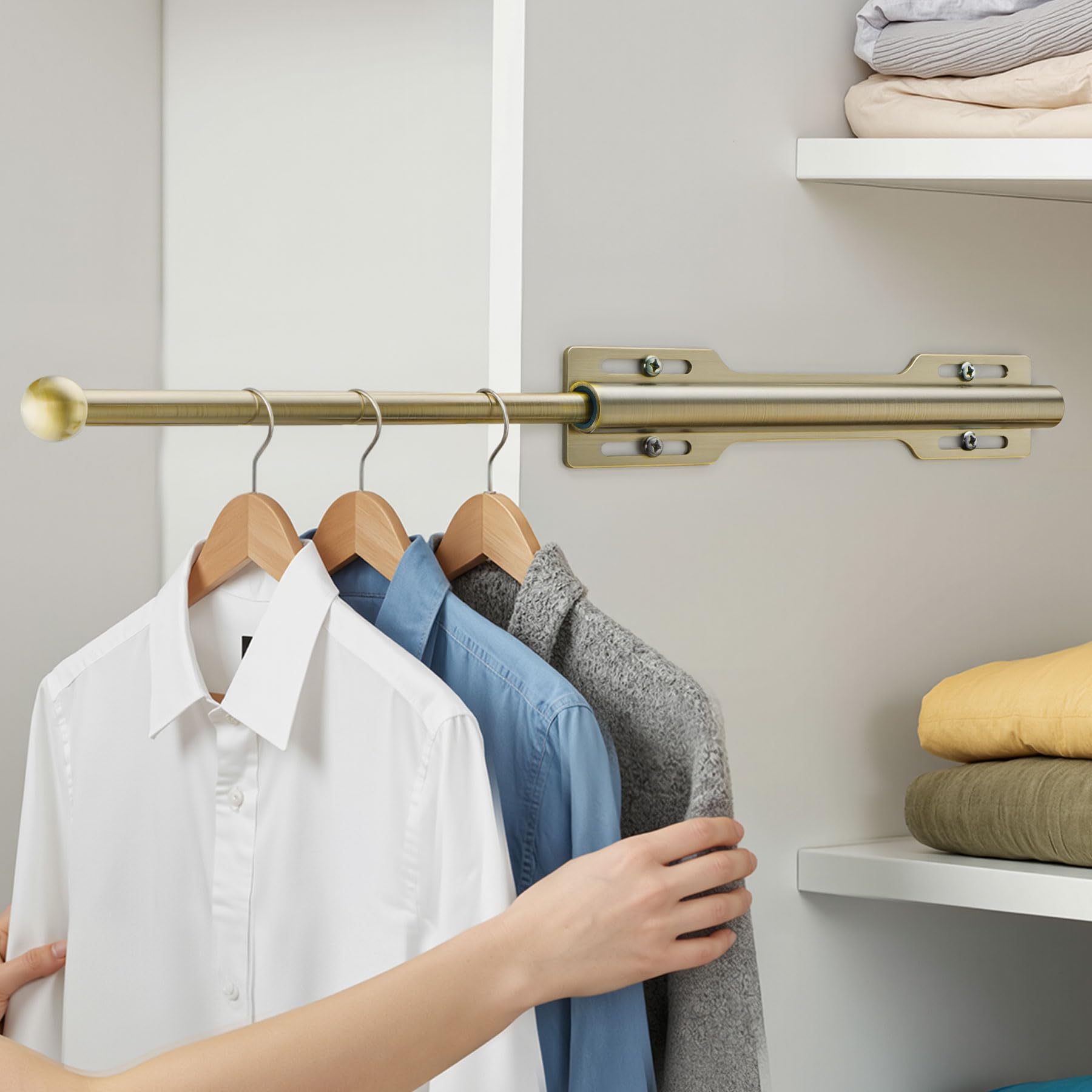 LOMILD Valet Rod for Closet Pull Out, Rod for Bedroom Laundry Room Bathroom, Brushed Antique Brass