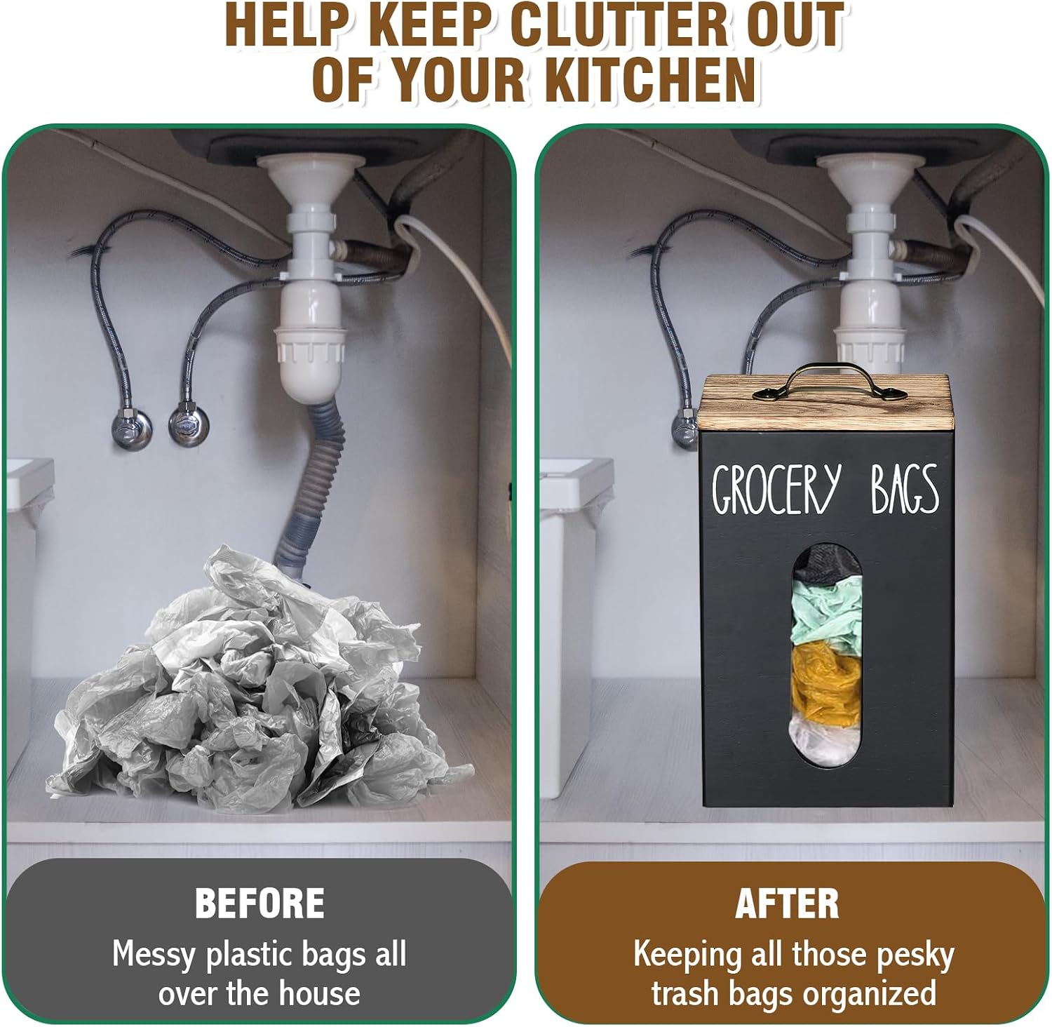 Farmhouse Grocery Bag Holder for Plastic Bags,Plastic Bag Holders for Grocery Bags,Bag Holder for Plastic Bags Groceries Store with Lid,Plastic Bag Holder Under Sink for Kitchen Storage Organization