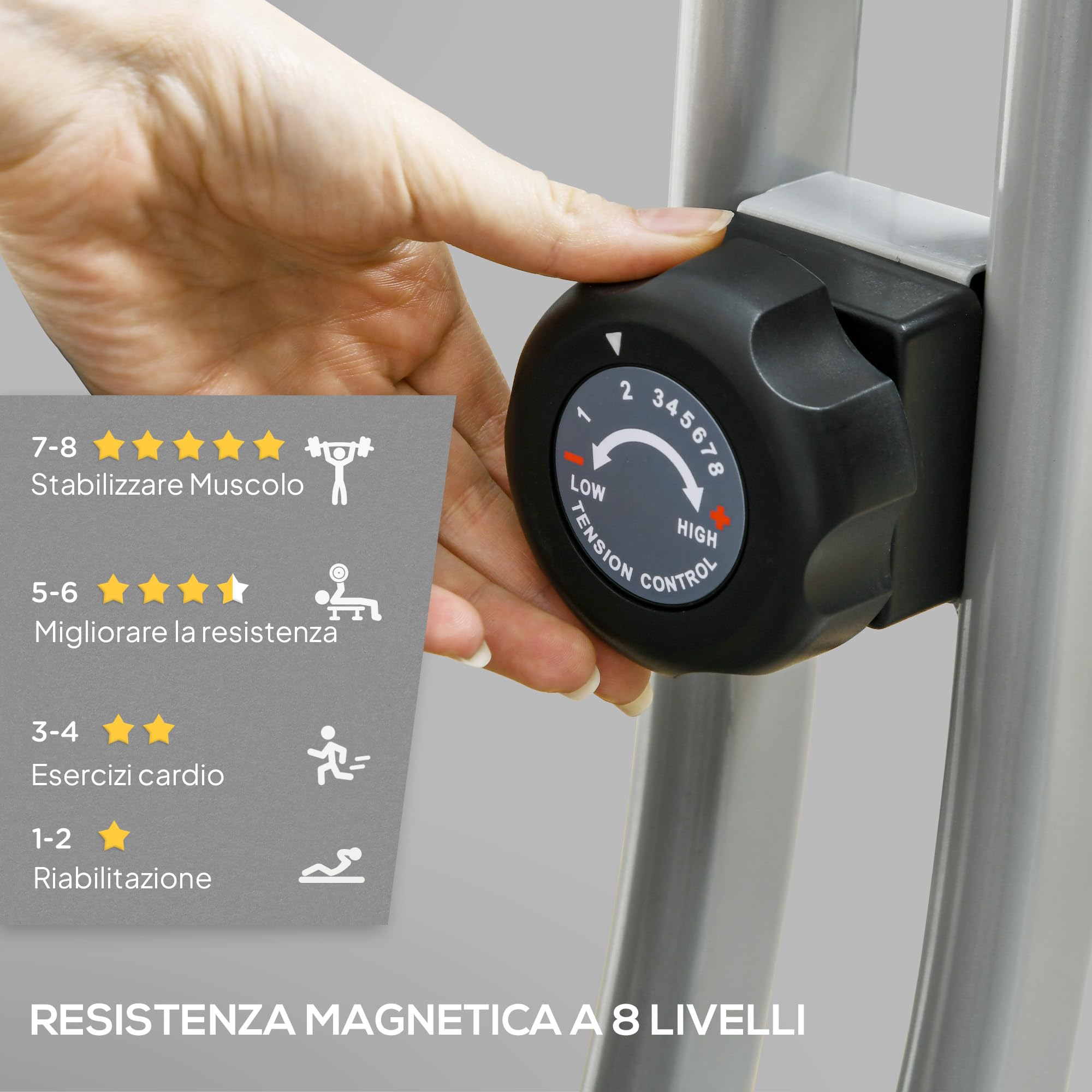 SPORTNOW Cyclette Magnetica Pieghevole da Casa con Resistenza a 8 Livelli, Display LCD e Battito Cardiaco, Rotelle, Sellino Regolabile e Supporto Integrato, in Acciaio