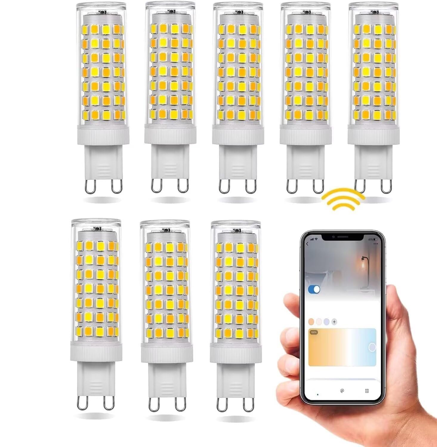 Smart G9 LED Wi-Fi Glühbirne 7w Dimmbar, 2700K to 6500K App Steuern, G9 Led Glühbirne 7W Lampen äquivalent 40W Halogenglampen, 500LM AC220-240V, 8er Pack