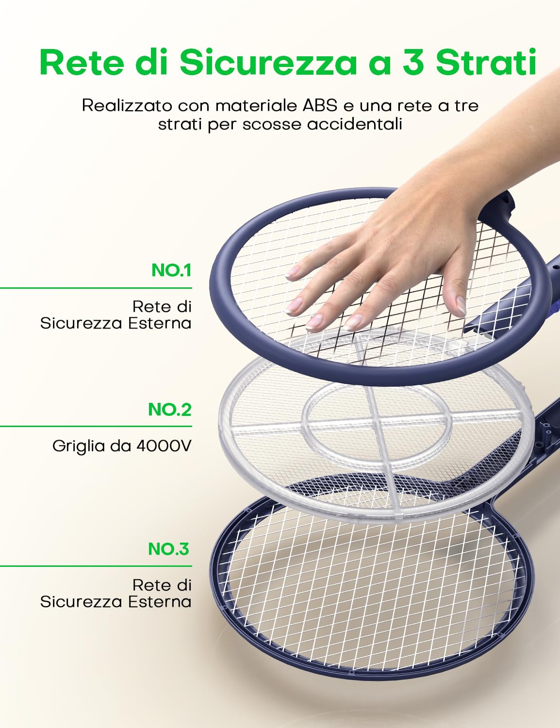 AROEVE Racchetta Zanzare Elettrica, 2-in-1 Racchetta Zanzare, 4000V, Base di Ricarica USB, Batteria Ricaricabile da 1200mAh, Modalità di Attrazione Auto, Luce LED, Protezione a 3 Strati,Blu
