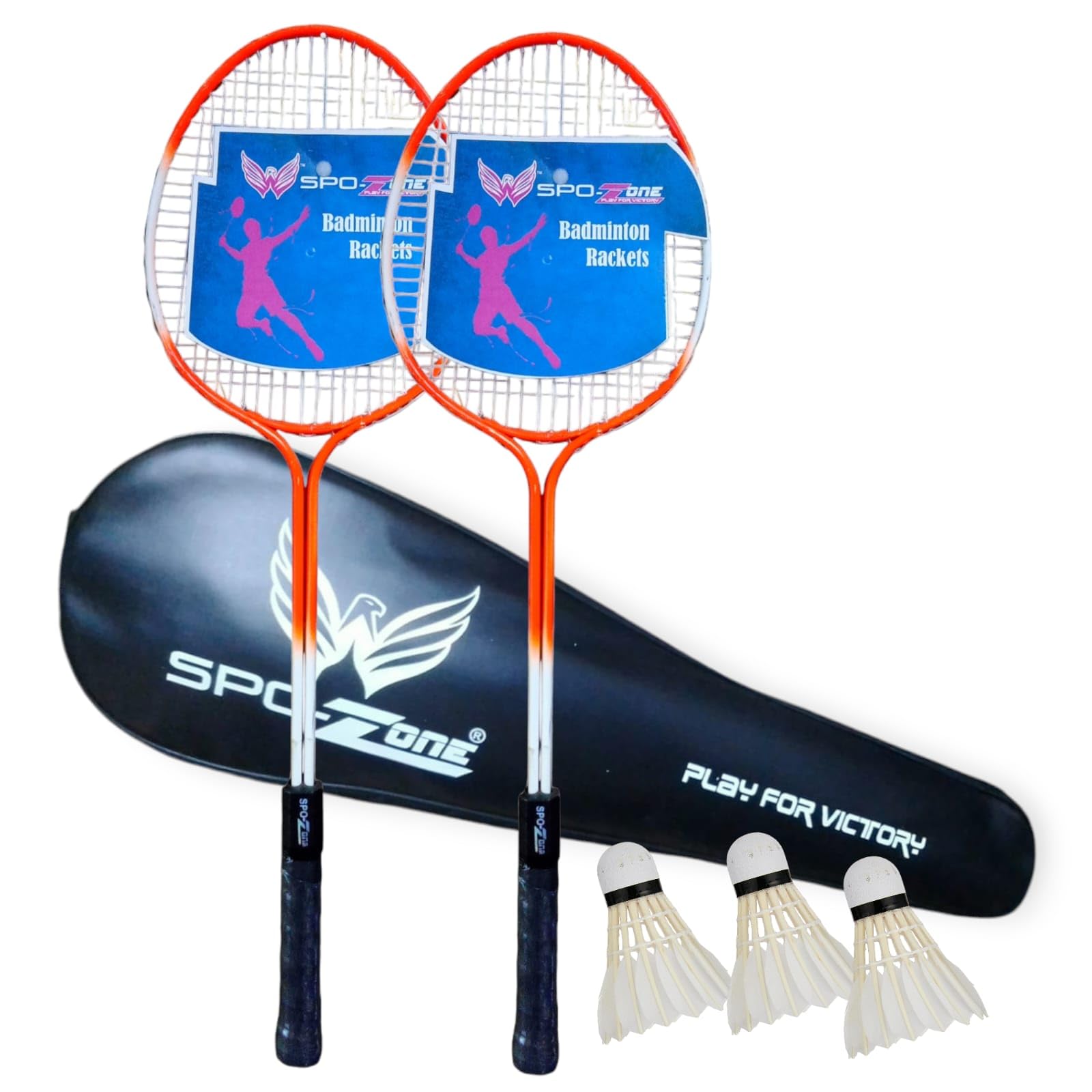 Badminton Racquet Set of 2 with 3 Pieces Feathers Shuttlecock with Badminton Cover Full Combo -Badminton Kit