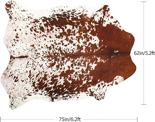 Miniatura 2 de Alfombra de piel de vaca 5.2 x 6.3 pies, piel de vaca duradera con respaldo antideslizante, piel de vaca sintética espesada y elástica, para