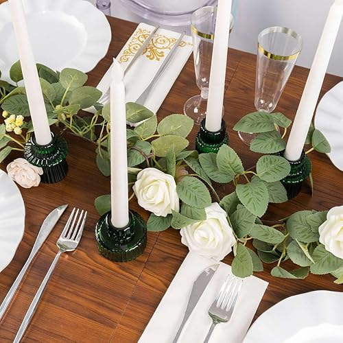 Miniatura 2 de Efavormart - Juego de 6 portavelas de cristal acanalado verde esmeralda cazador de 3 pulgadas, mini candelabros votivos reversibles