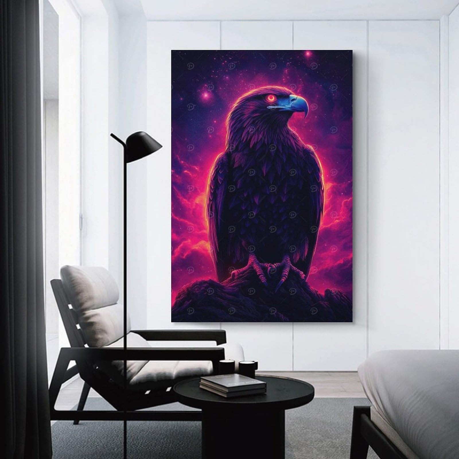Junmoney Unframe-Style-9 Cyberpunk Eagle With Glowing Red Eyes Decorative Wall Artwork, 24X36inch(60X90cm), For Work Areas, Reading Rooms Or Studios, Wall Art That Adds Style To Work Areas
