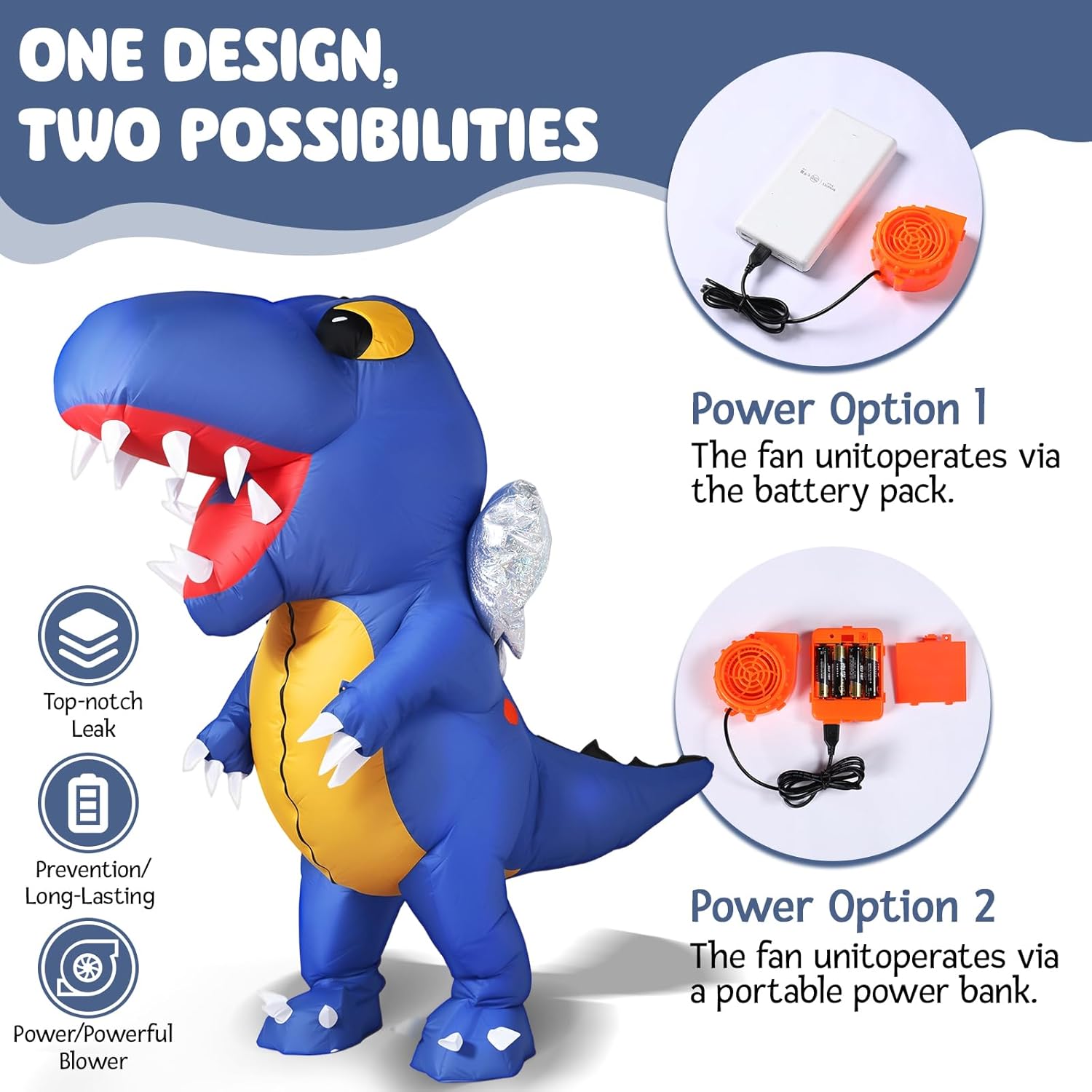 Inflatable T-Rex Costume for Adult, Blow-Up Dinosaur Suit for Halloween Christmas Birthday Party 150-190cm - Image 4