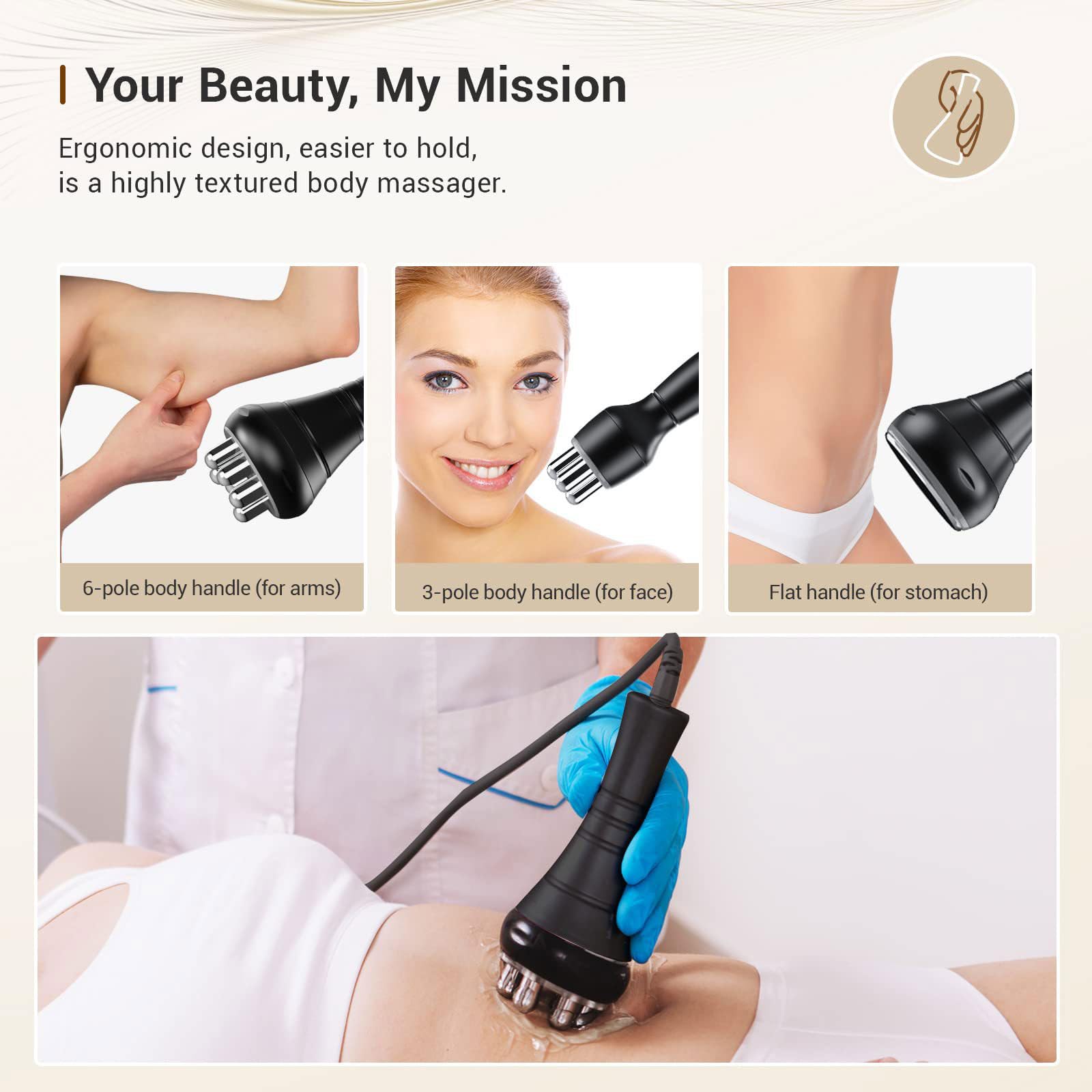 Apparecchio per la scultura del corpo 3 in 1 RF a radiofrequenza, cavitazione polare a 6 canali, dispositivo di bellezza a ultrasuoni per bruciare grassi, rimuovere la cellulite, rassodare la pel