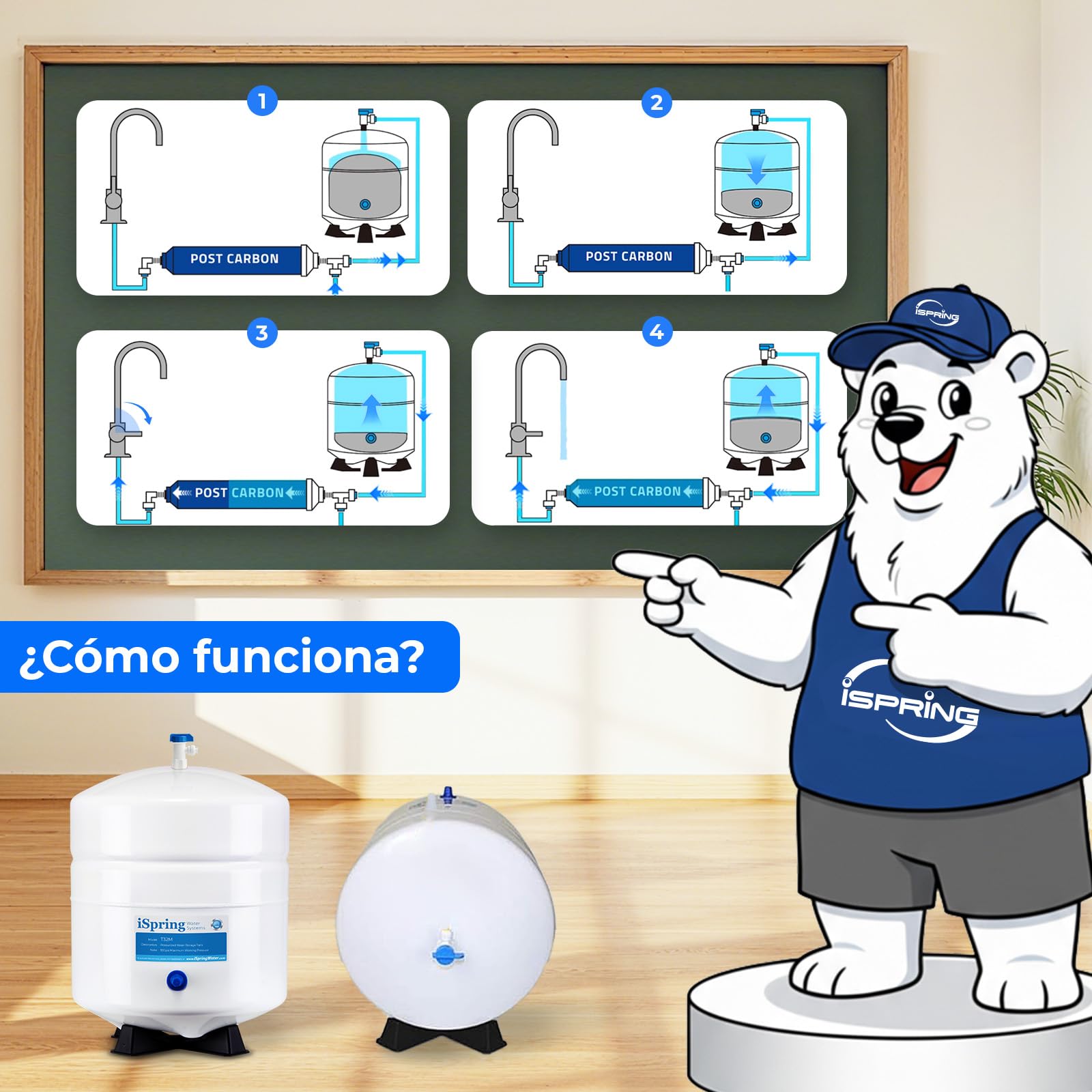 iSpring T32M Depósito de Almacenamiento de Agua para Sistema de Filtración de Ósmosis Inversa, 3.2 Galones (12 L), Tanque de Presión de Metal de Alta Resistencia, Conexión de 1/4", con Válvula de Bola