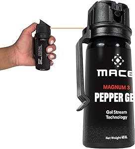 Mace Pepper Gel - Max Police Strength OC with UV Dye, No Wind Blowback, Long Range Protection Up to 20 Feet, 1.59 oz Magnum 3, Self Defense Pepper Spray Gel for Women & Men