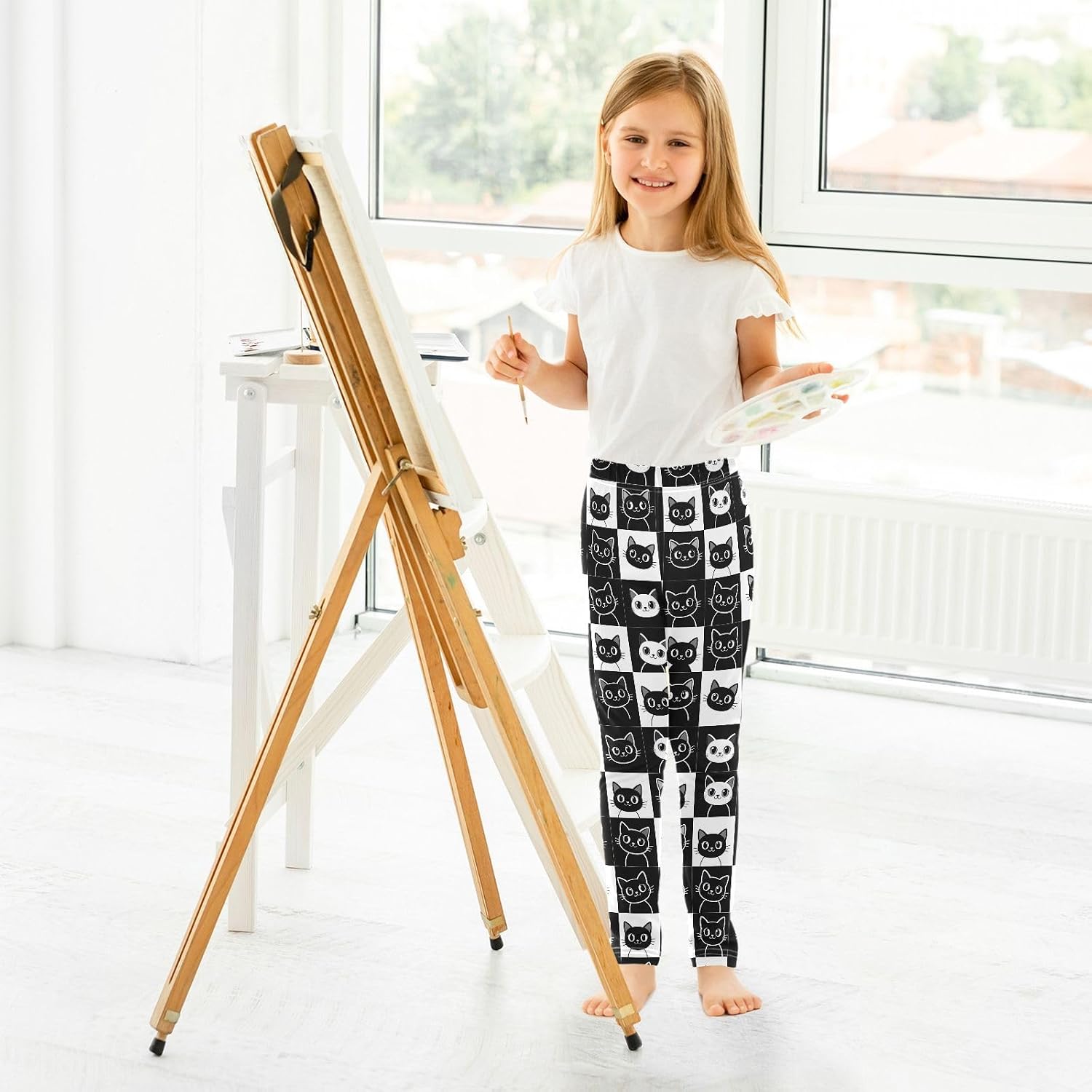 Kids Full Length Leggings Cat Plaid