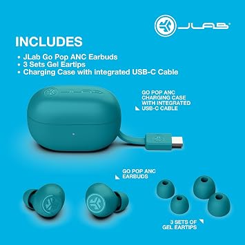 JLab Go Air Pop ANC Earbuds with Mic - Bluetooth, Teal