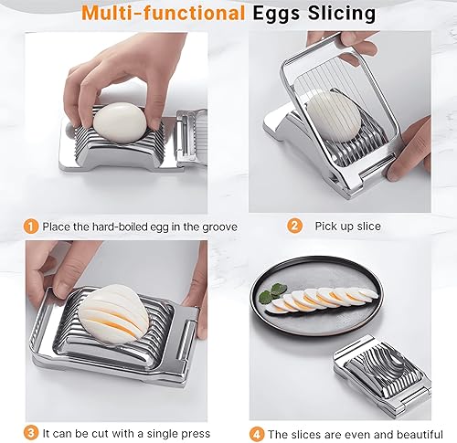 Miniatura 3 de Cortador de huevos cocidos, alambre de acero inoxidable, cortador de fresa resistente, cortador de huevos de aluminio, adecuado para huevos fresas