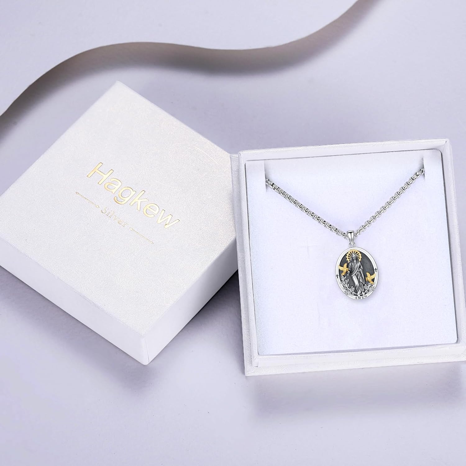 Jesus Medal/Saint Michael/Saint Francis/Saint Necklace S925 Sterling Silver Seiyang Saint Necklace Amulet Medal Pendant Catholic Religous Protection Jewelry Gift for Men Women - Image 7