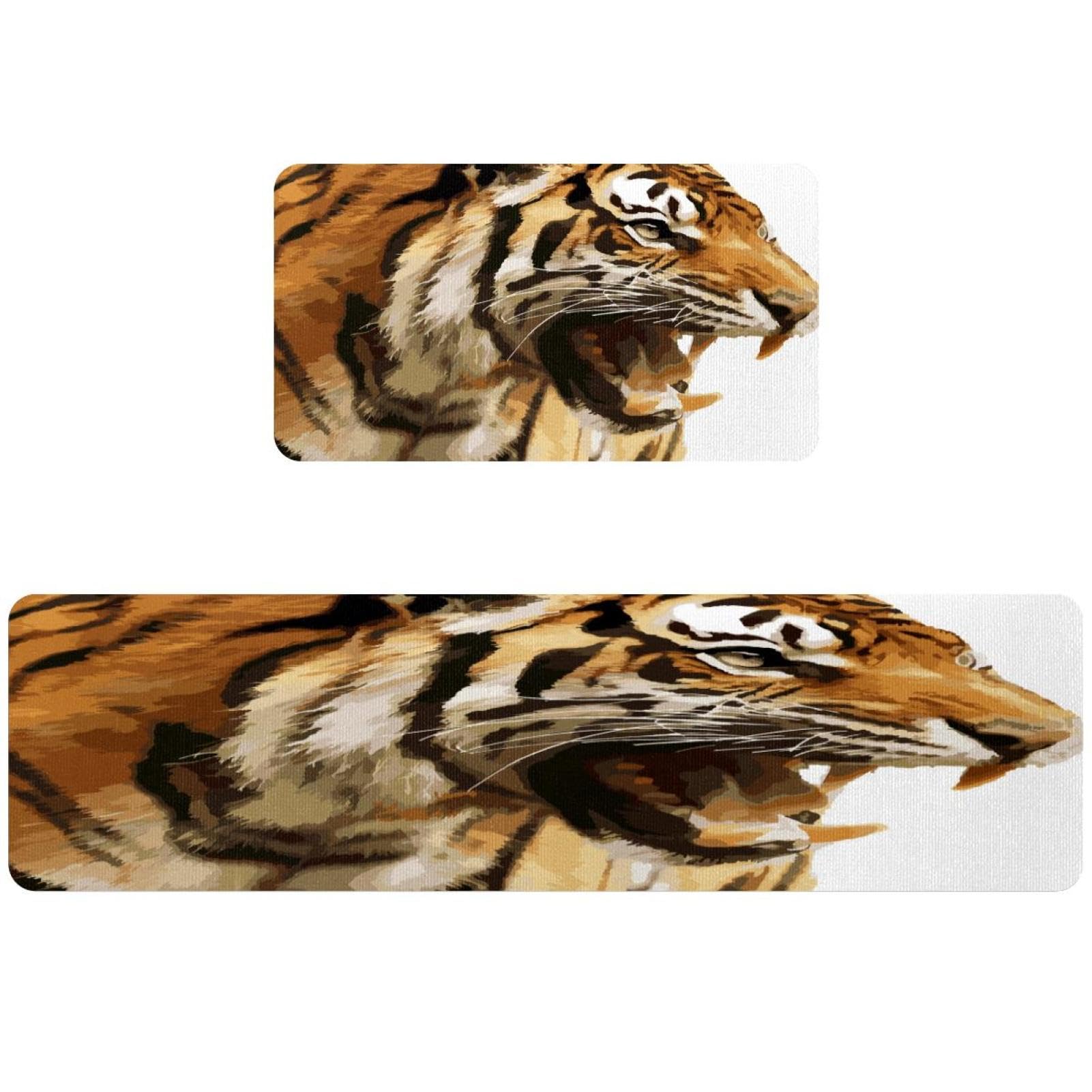 Tapis de cuisine couloir et buanderie motif tigre lavable lot de 2