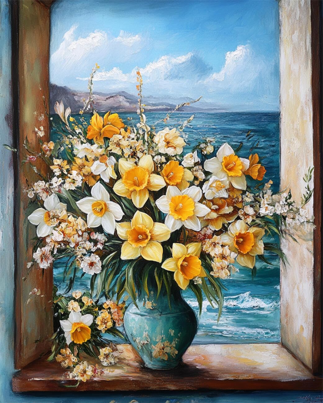 RKFLGEW DIY Embroidery Set Flowers By The Window 30x40cm