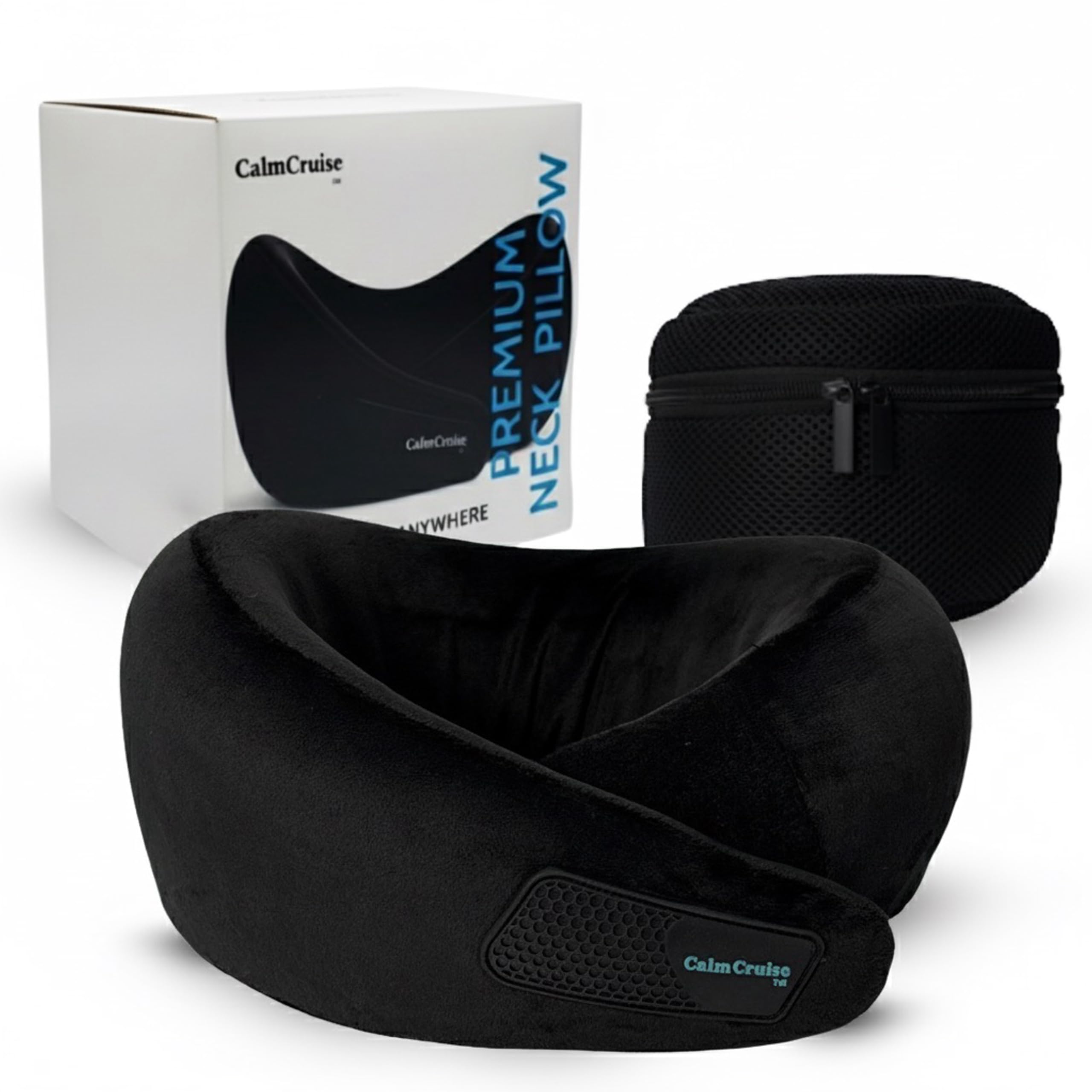 CalmCruise Premium Memory Foam Travel Neck Pillow with Storage Pouch | 360° Head & Neck Support | Washable Cover | Airplane, Car & Office Use-image-28