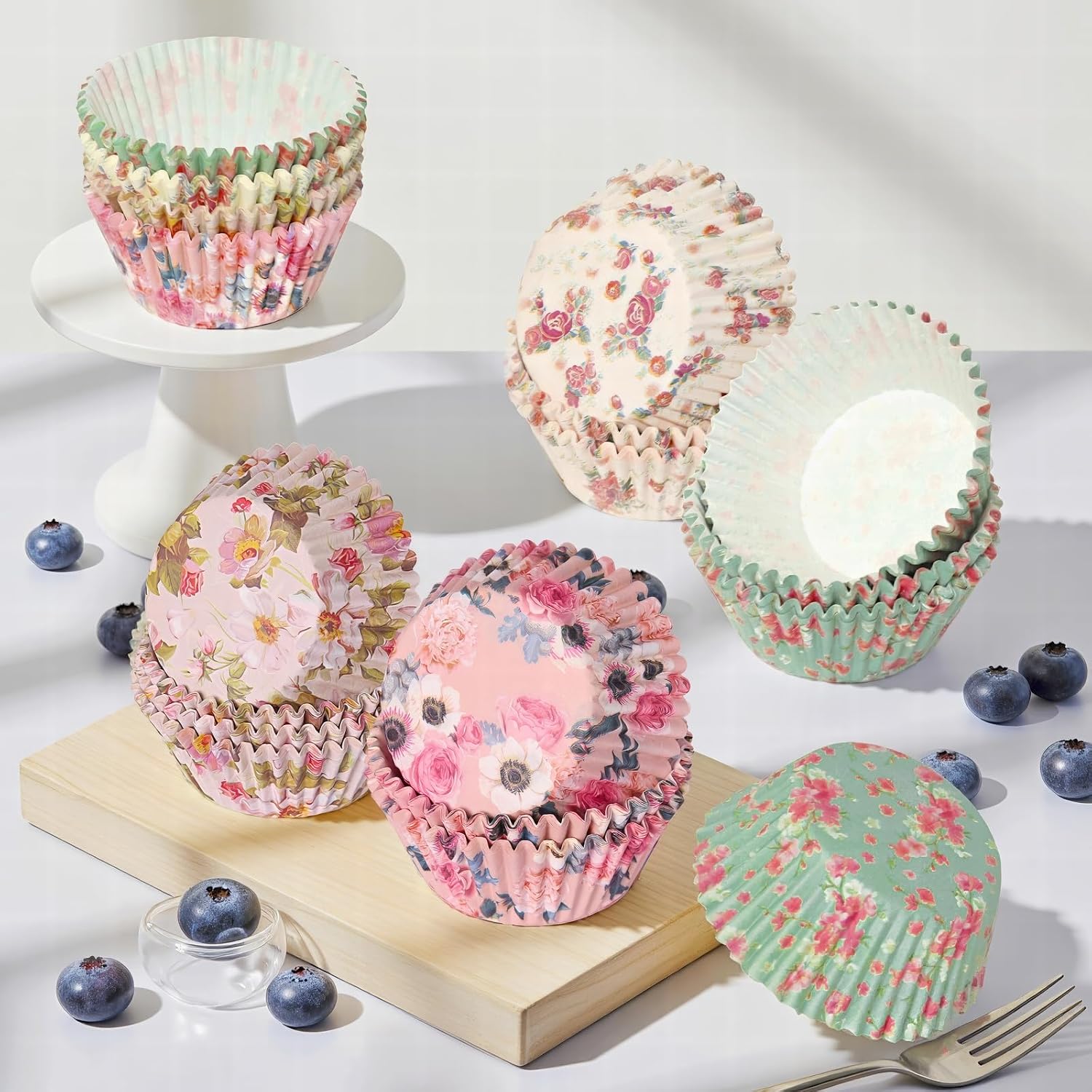Standard Cupcake Liners 100 Pack, Colorful Paper Baking Cups Food Grade Disposable Cupcake Wrappers Floral Muffin Liners for Birthday Tea Themed Party Decor (Floral-4)