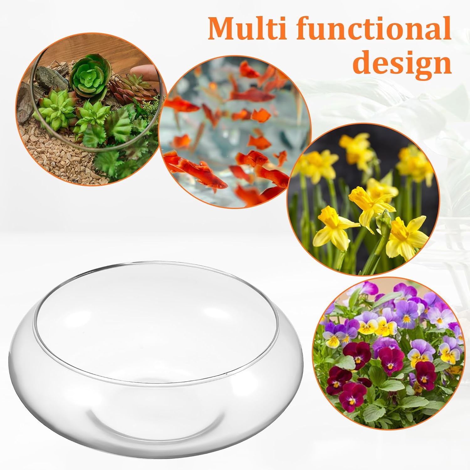 Sewroro 2 Pcs Glass Fish Bowls Clear Glass Decorative Bowls Round Flower Terrarium Table Centerpiece