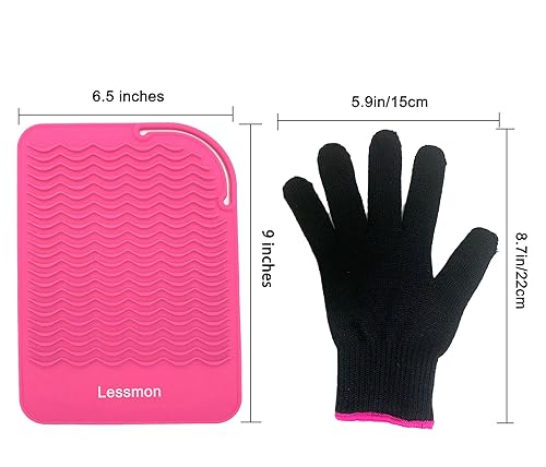 Miniatura 7 de Lessmon - Tapete de viaje para plancha plana, protector de mostrador de rizador con guante resistente al calor para rizadores, alisador de cabello,